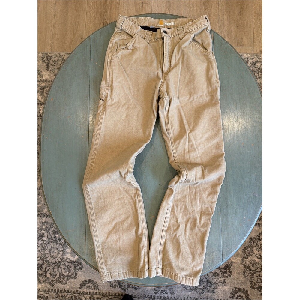 Carhartt Rugged Flex Rigby Lined Pants Mens 30x32 Khaki Tan Canvas Dungaree